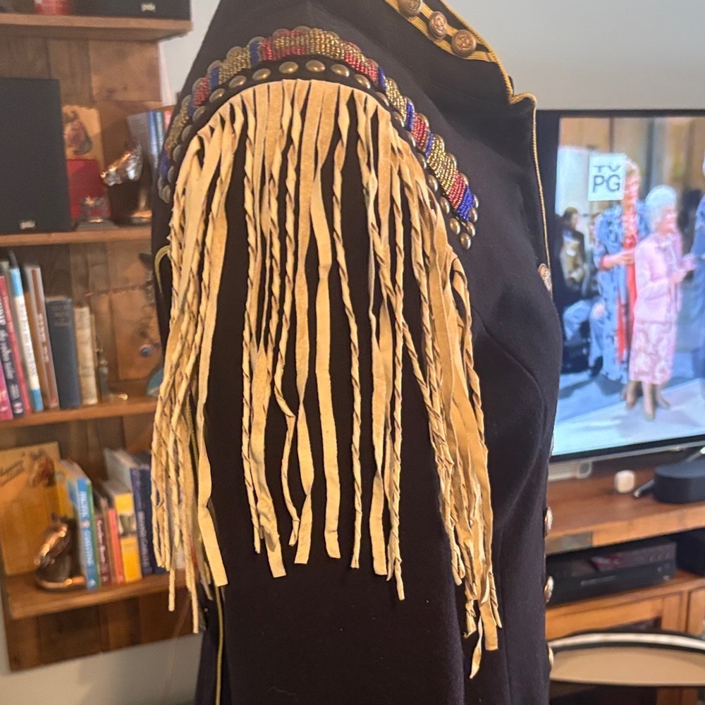 Double D Ranch Black Scout Wool Blazer w/ military detail & Fringe. Like new! Xs - Picture 6 of 12